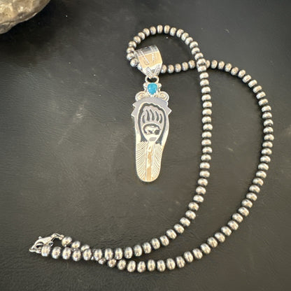 Feather BearPaw Navajo Sterling Silver Blue Turquoise Necklace Pendant 17813