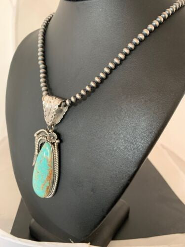 Men's Turquoise#8 Pendant | Navajo Pearls Sterling Silver Necklace 19721