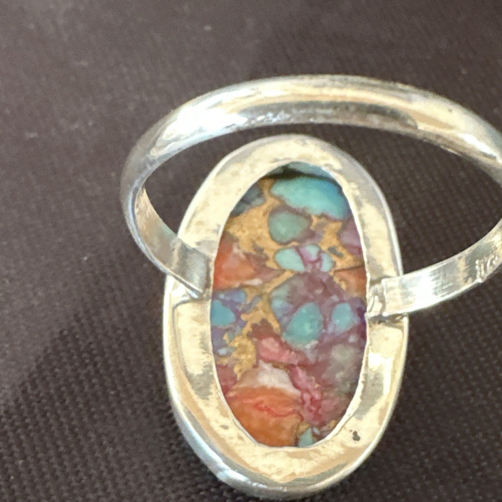 Blue Turquoise Spiny Oyster Southwestern Sterling Silver Ring Size 9 18539