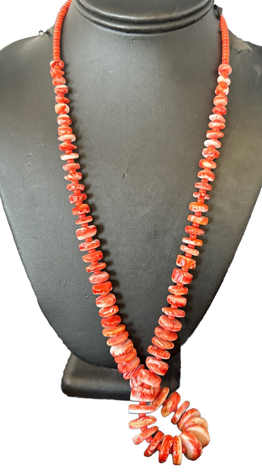 Red Spiny Oyster 28” Long Navajo Sterling Silver Necklace 17761