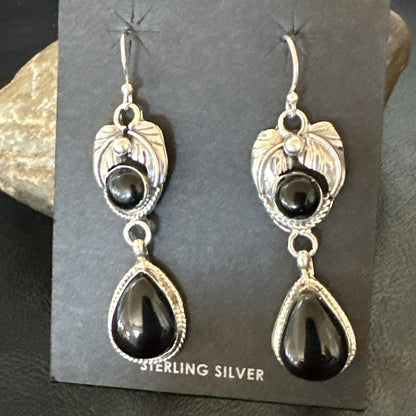 Black Onyx Navajo Sterling Silver Dangle Earrings 1.5" 18287