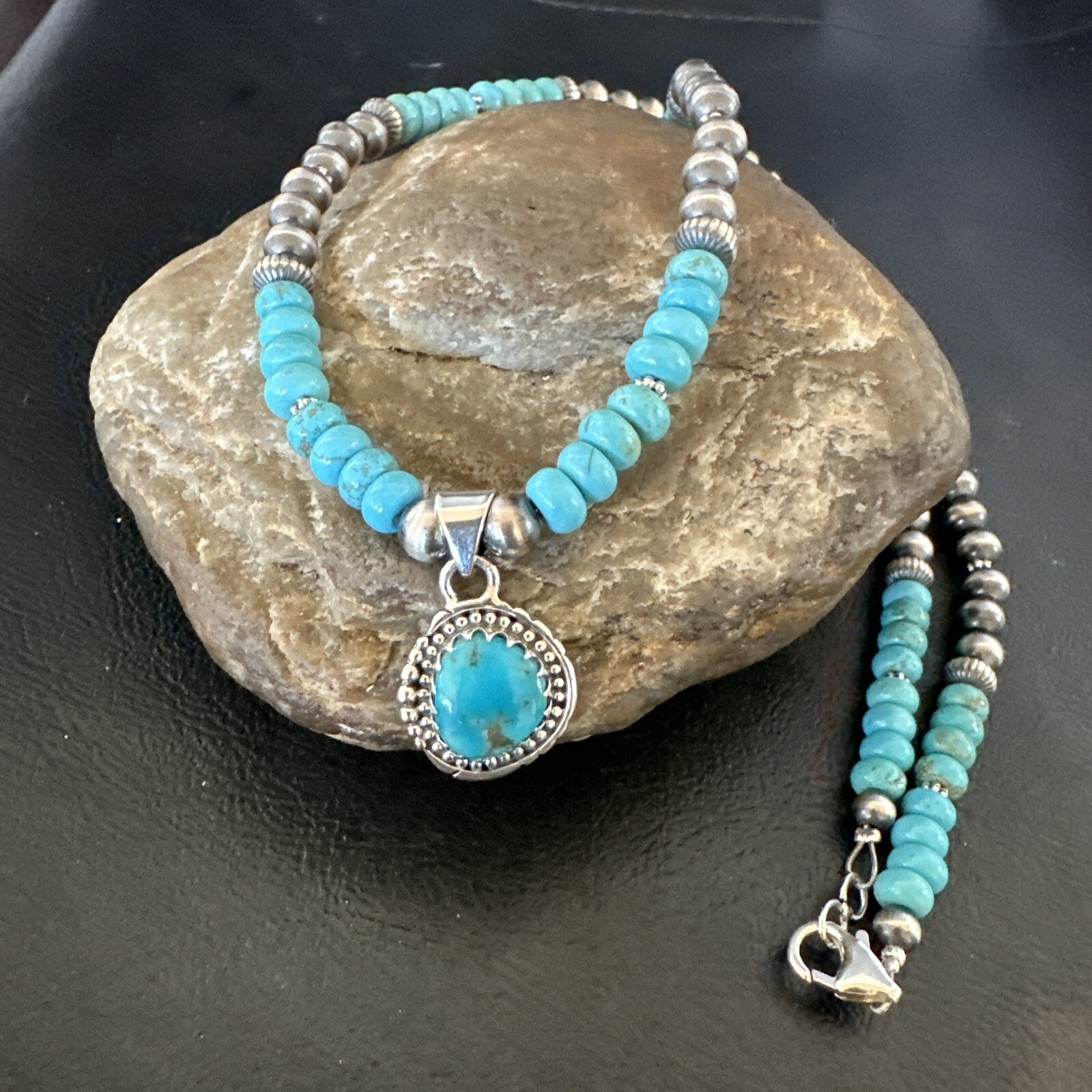 WoMens Blue Kingman Turquoise Pendant Navajo Sterling Silver Necklace 21" 17930