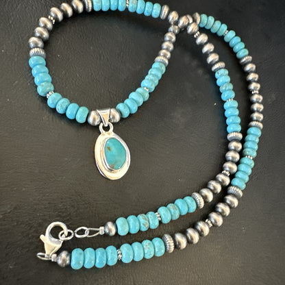 WoMens Blue Kingman Turquoise Pendant Navajo Sterling Silver Necklace 21" 17931
