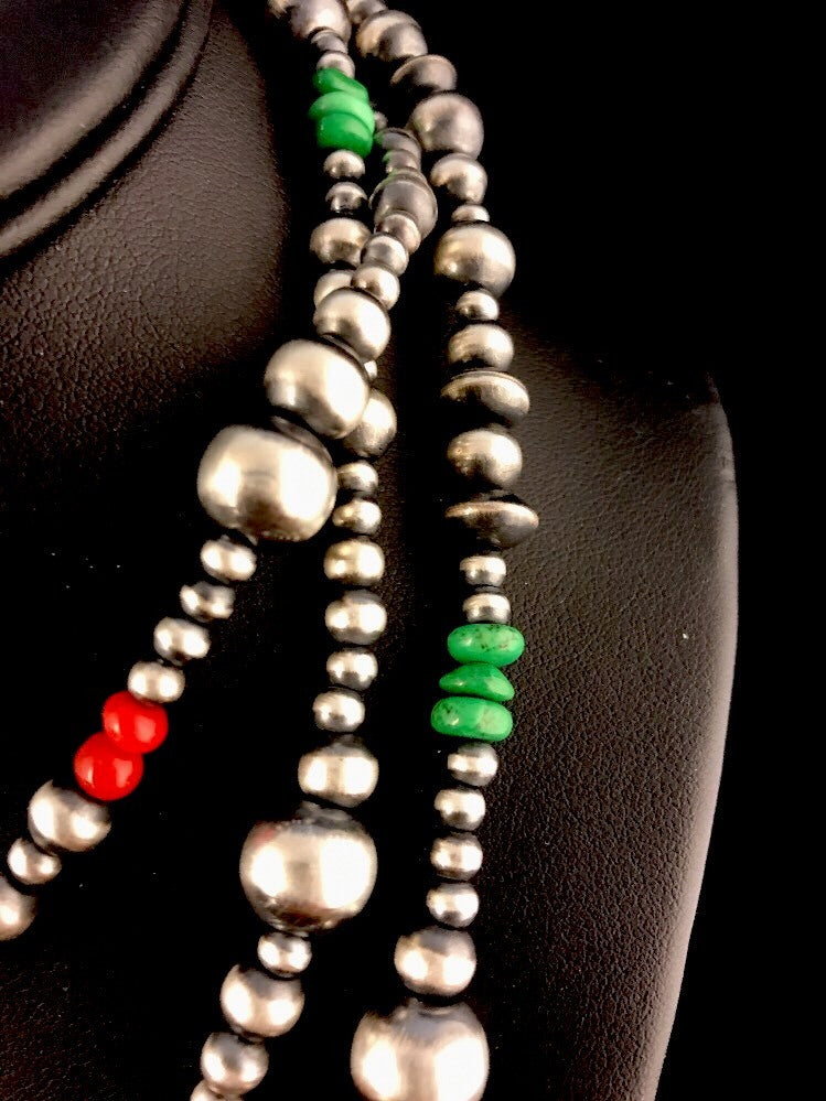 Turquoise Coral Spiny Oyster Sterling Silver Beads Bead Necklace 92818