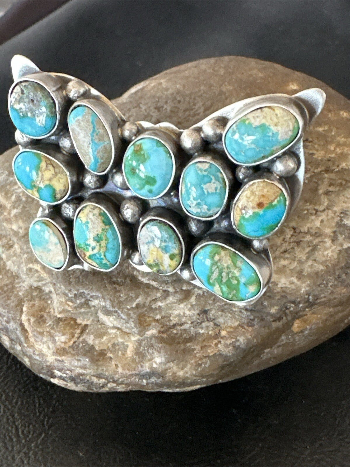 Butterfly Navajo Sterling Silver Cluster Sonoran Blue Turquoise Ring Sz 11 18604