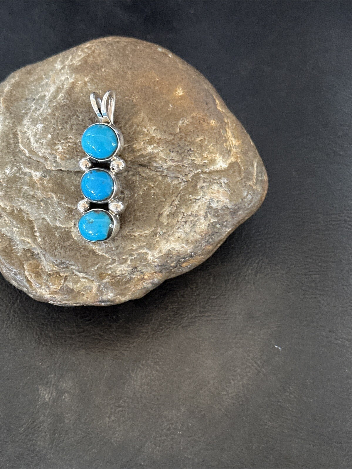 Robin Egg Turquoise 3 Stone Navajo Sterling Silver Cluster Pendant 18337