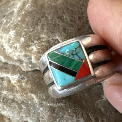 MultiColor Navajo Sterling Turquoise Spiny Oyster Inlay Ring Sz 6.5 18707