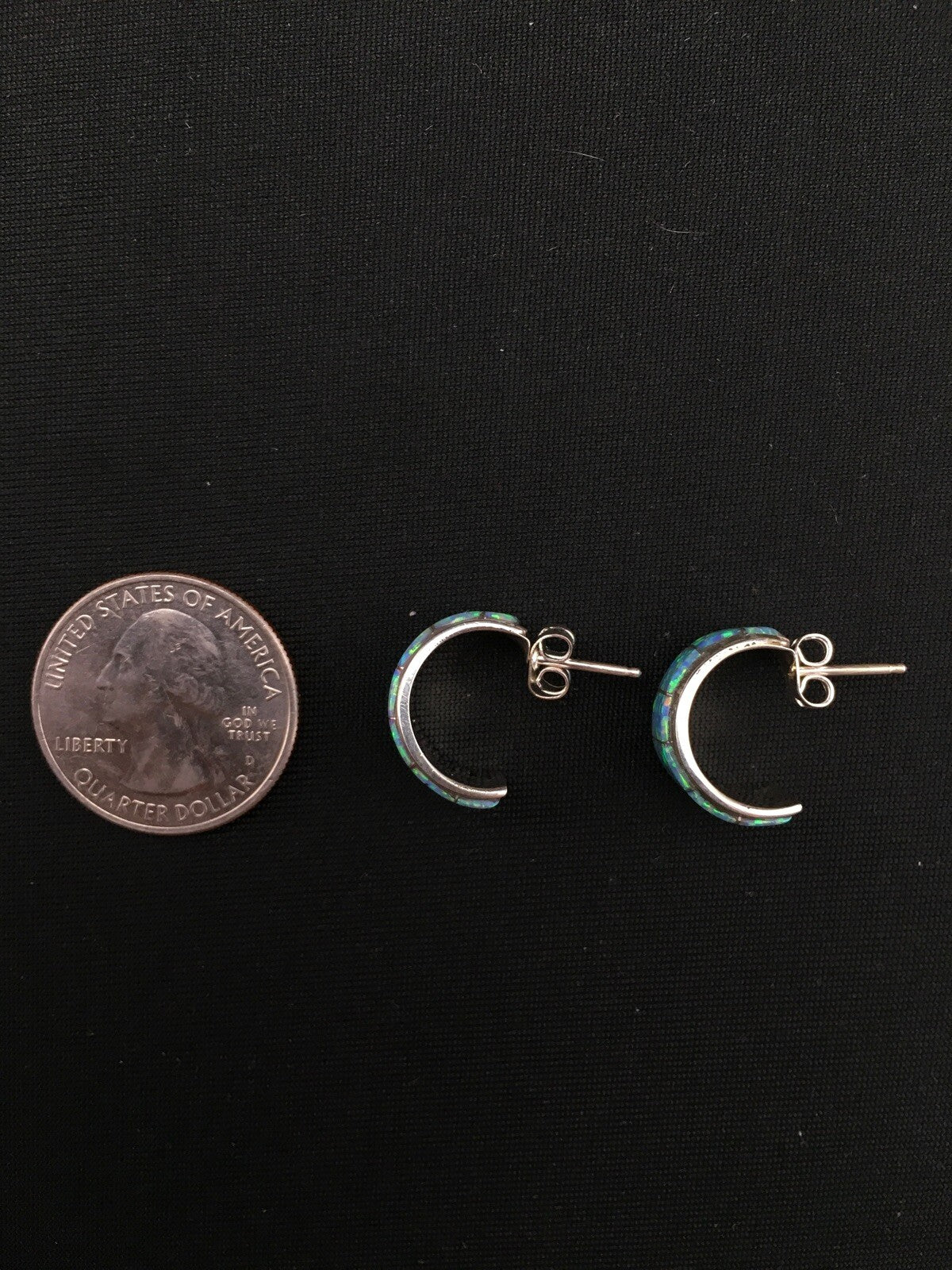 Native American Blue Opal Navajo Sterling Silver Earrings 0.5” 4740