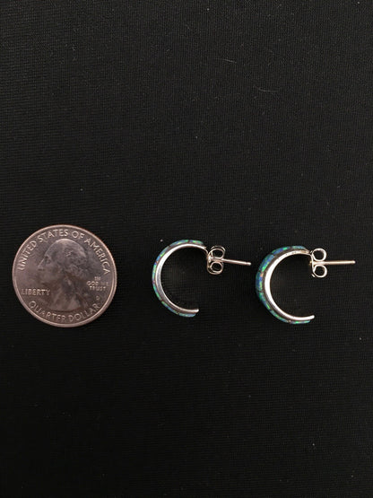 Native American Blue Opal Navajo Sterling Silver Earrings 0.5” 4740