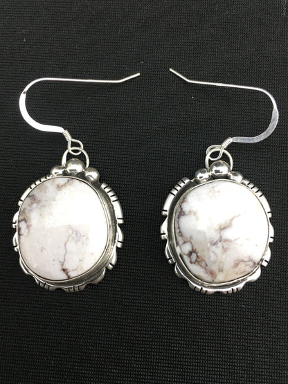 Navajo Sterling Silver Wild Horse Turquoise Earrings 1" 01321