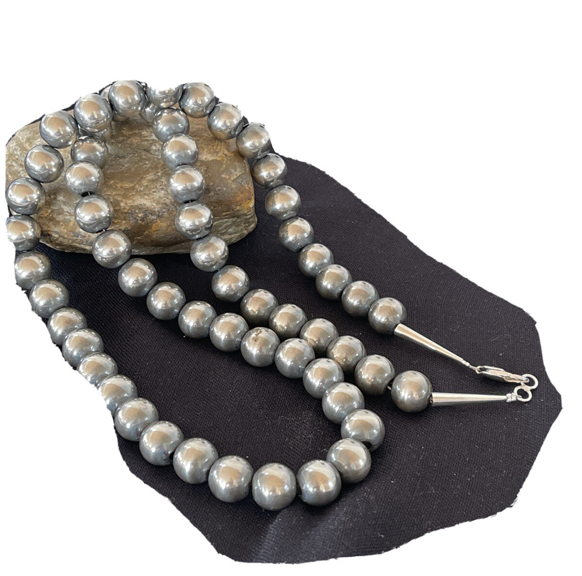 Native American 14mm Sterling Silver Navajo Pearls 28" Single-Strand Necklace