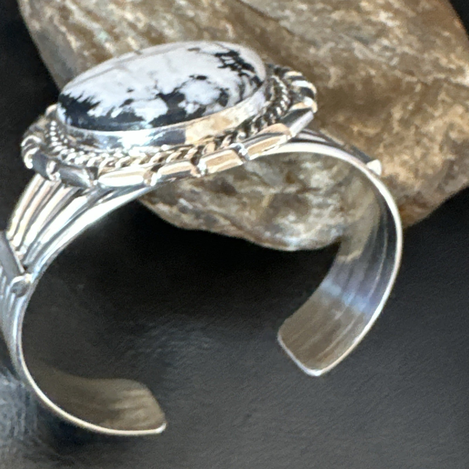 White Buffalo Turquoise Navajo Sterling Silver Cuff Bracelet 19279