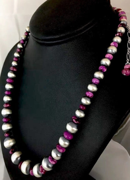 Graduated Purple Stone Sterling Silver Necklace Unisex 19" Rare