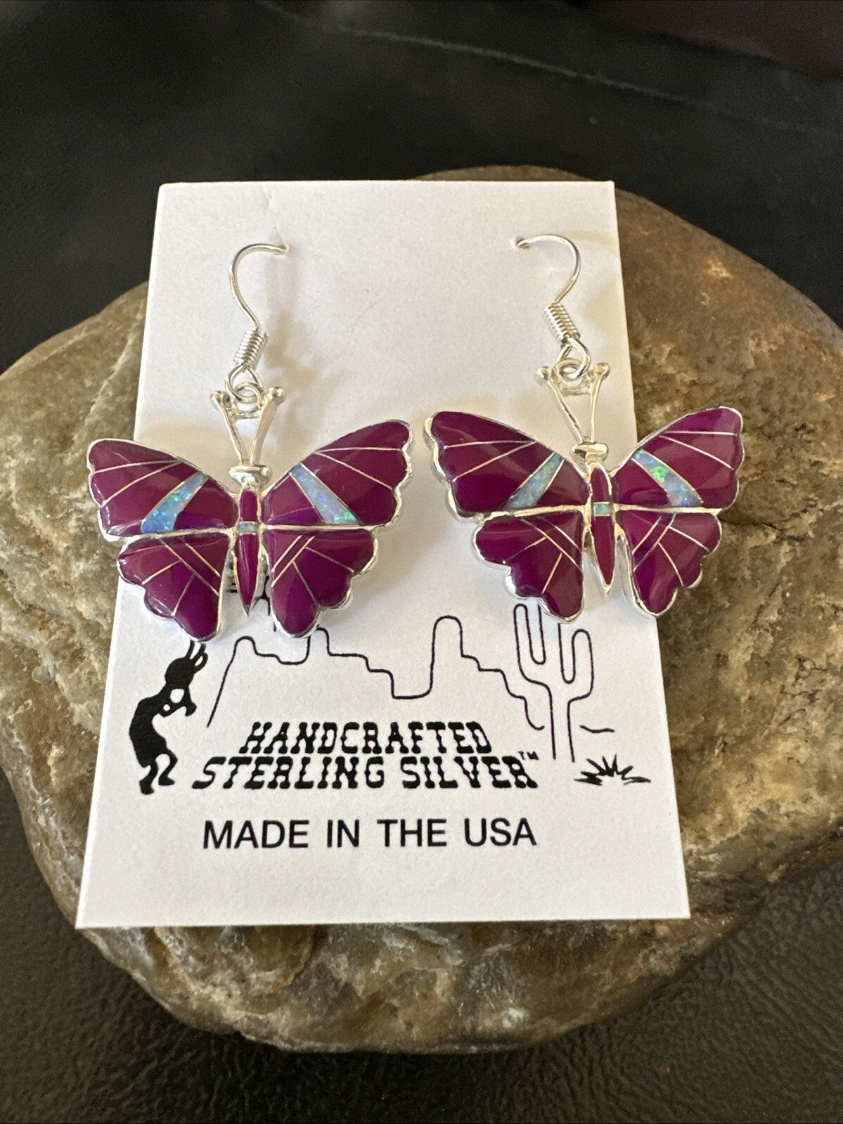Butterfly Purple Stone Sugilite Opal Inlay Sterling Silver Dangle Earrings 18556