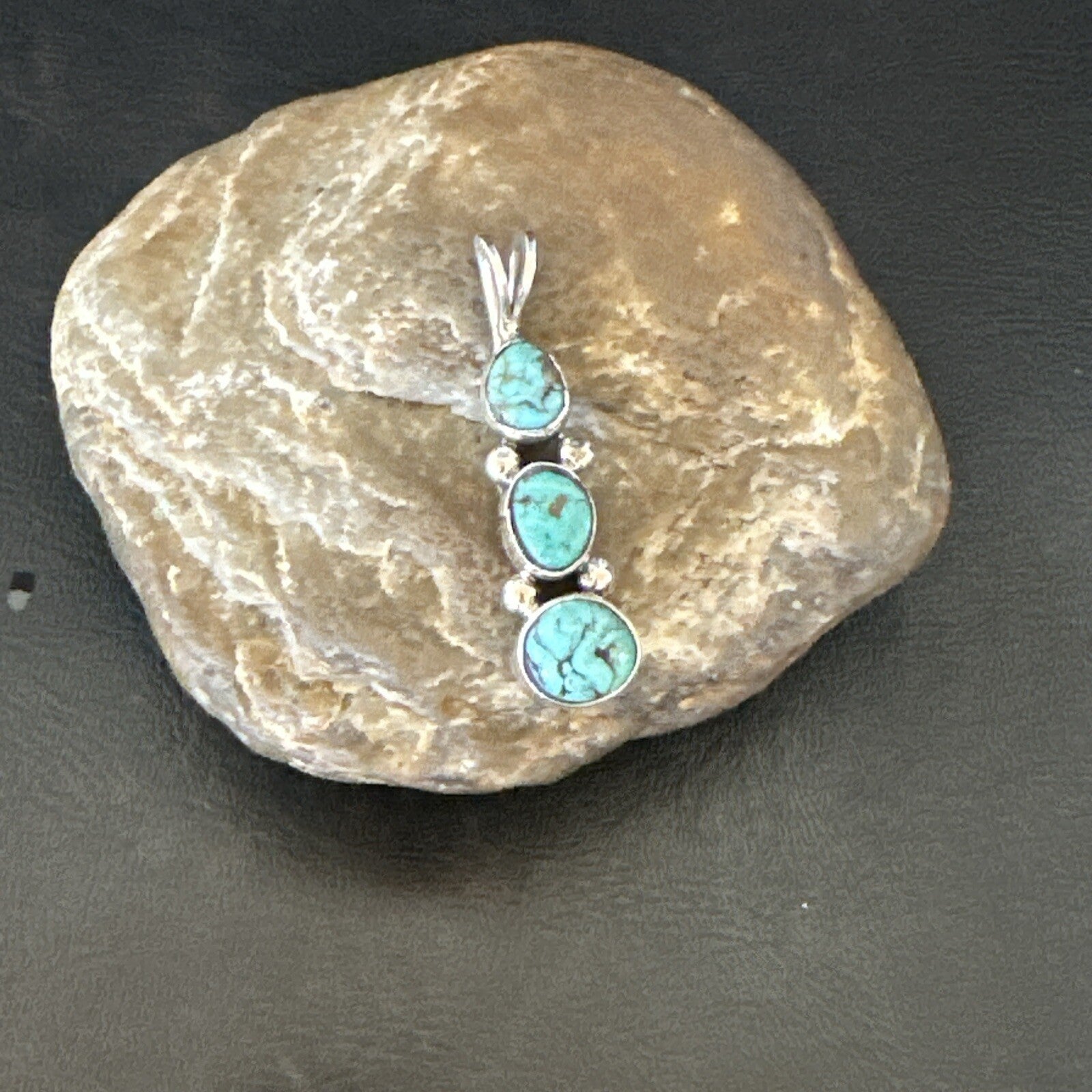 Blue Turquoise 3 Stone Navajo Sterling Silver Cluster Pendant Only 18349