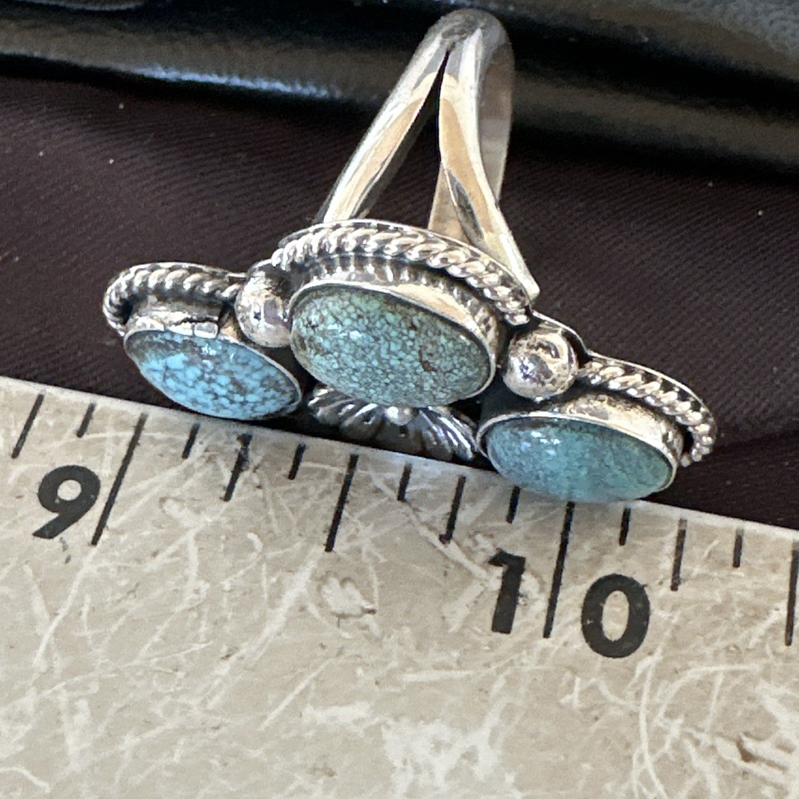 Yazzie Ring Blue Turquoise Navajo Sterling Silver Cluster Size 8 19239