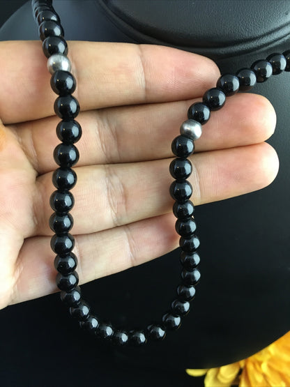 Black Onyx Navajo Sterling Silver Necklace 18” 10026
