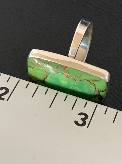 Green Mohave Turquoise Navajo Sterling Silver Ring Size 8.5 Adjustable 11793