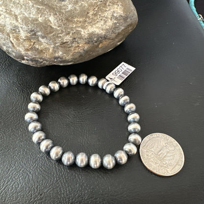 Native American 7mm Beads 7” Sterling Silver Stretch Beads Bracelet 90702