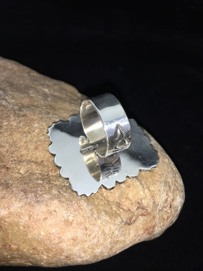 Navajo Sterling Silver Red Spiny Oyster Ring Size 8.5 01811