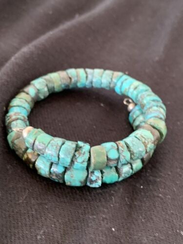 Navajo Natural Turquoise Heishi Bracelet Stainless Steel Memory Wire 513