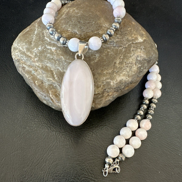 Southwestern Pink Queen Conch Bead Necklace Pendant 20" | Sterling Silver | Authentic Native American Handmade | 19555