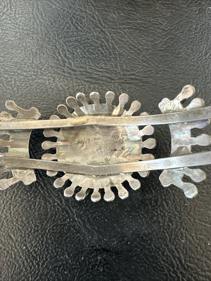 Blue Turquoise Native American Zuni Sterling Silver Cluster Cuff Bracelet 12151