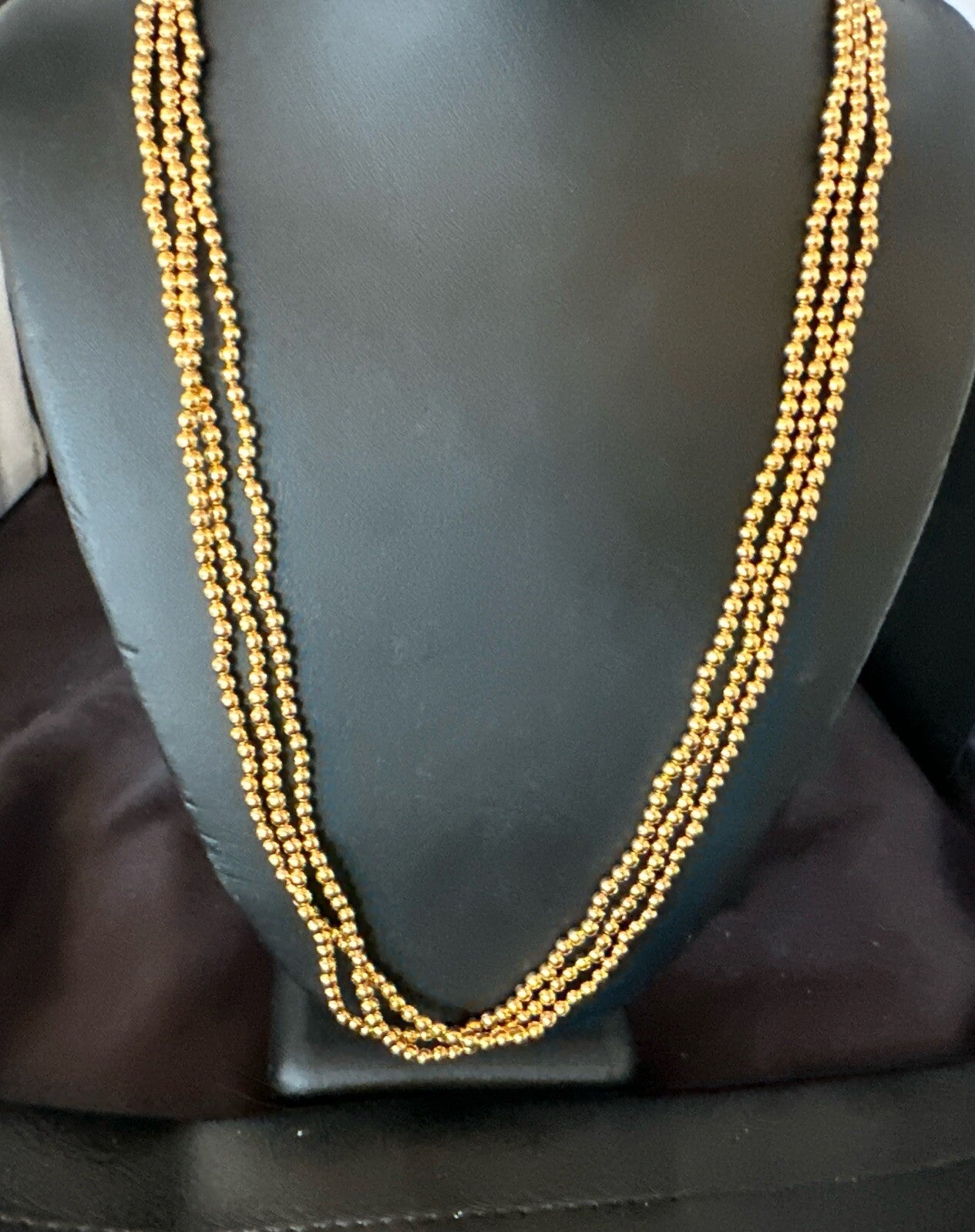 Gold Filled 3 Strand Bead Sterling Silver Necklace 24” 18647