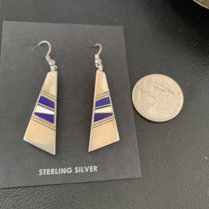 Navajo Inlay Lapis Lazuli Dangle Earrings Sterling Silver 1.5" 13028
