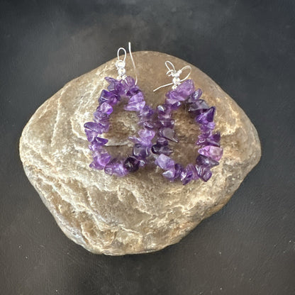 Purple Amethyst Nugget Bead Sterling Silver 1" Earrings 19019