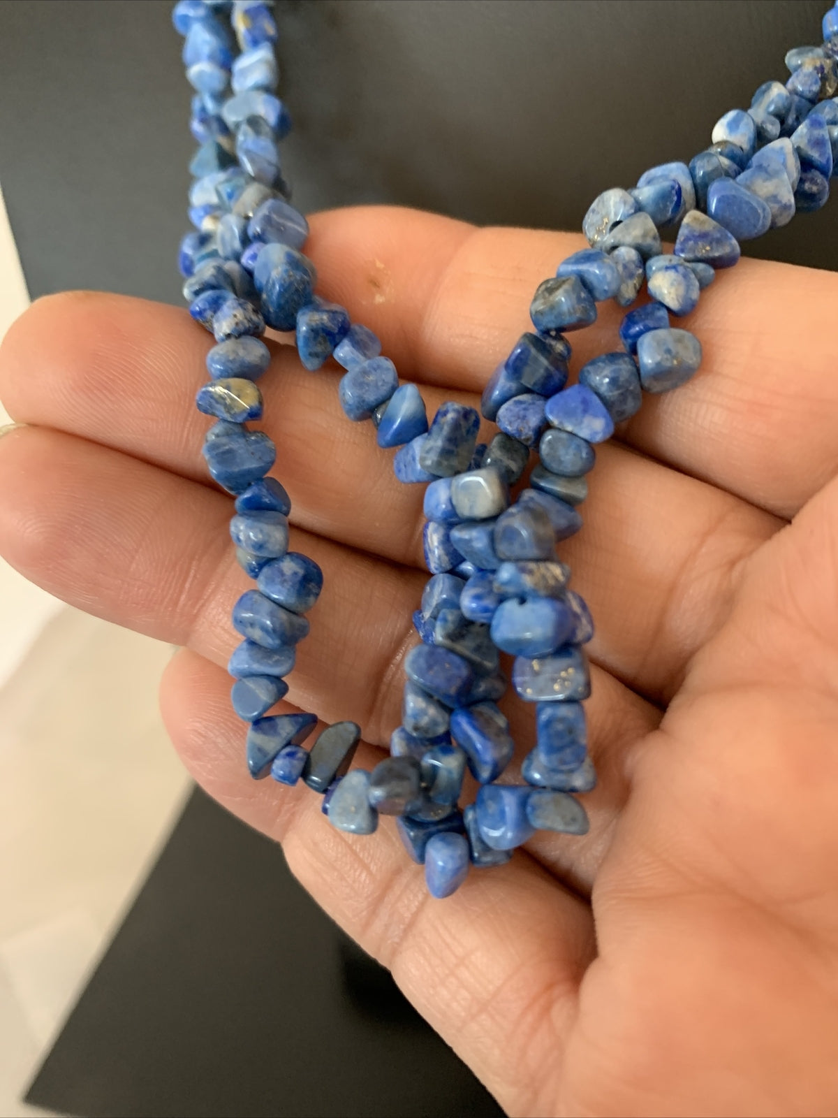 Blue Lapis Bead Liquid Heishi 2 Strands Sterling Silver Tubes Necklace 00851