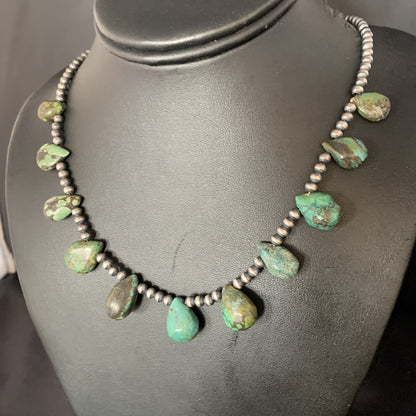 Teardrop Navajo Sterling Silver Green Turquoise Necklace 20" Native 13430