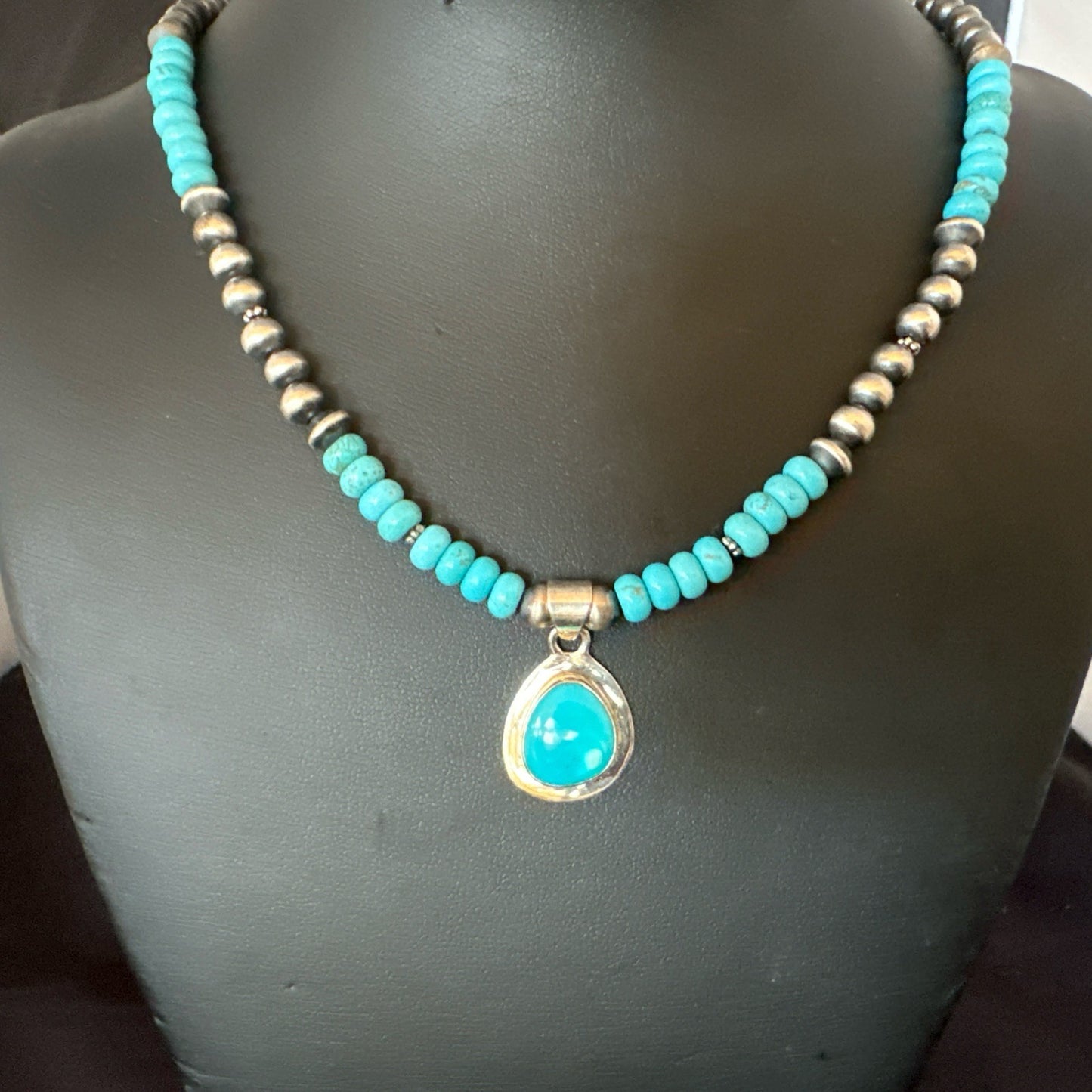 WoMens Blue Kingman Turquoise Pendant Navajo Sterling Silver Necklace 21" 19055