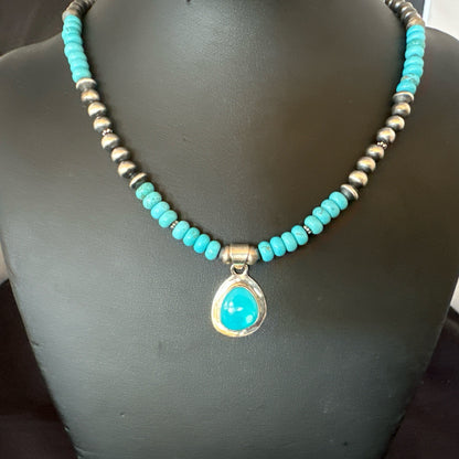 WoMens Blue Kingman Turquoise Pendant Navajo Sterling Silver Necklace 21" 19055