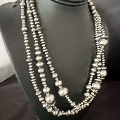 Native American Navajo Pearls Sterling Silver Necklace 3 Strand 94221