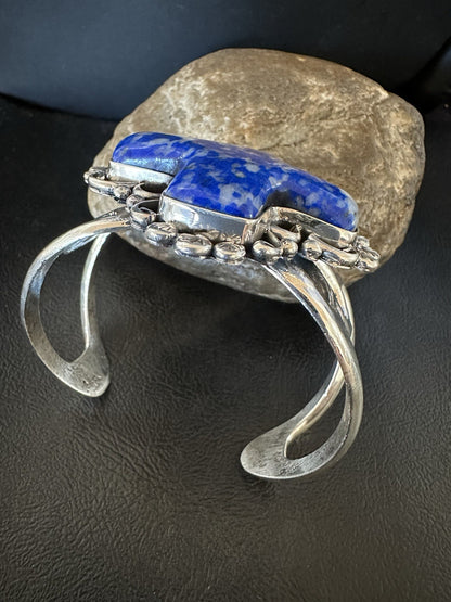 Mens WoMens Tufa Denim Lapis Navajo Sterling Silver Cuff Bracelet 7.7" 19454
