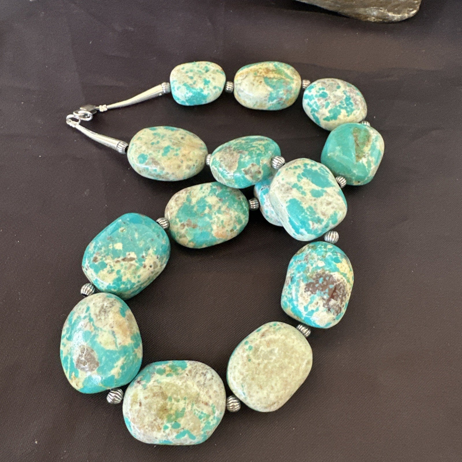 Mens Womens Chunky Blue Turquoise Navajo Sterling Silver Necklace 21” 19579