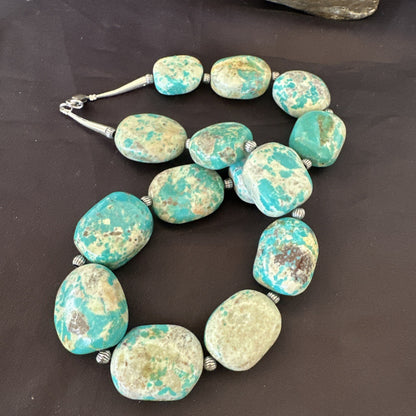 Mens Womens Chunky Blue Turquoise Navajo Sterling Silver Necklace 21” 19579