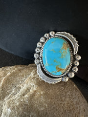 Men's Blue Kingman Turquoise Navajo Adjustable Ring Size 9 | Sterling Silver | Authentic Native American Handmade | 19417