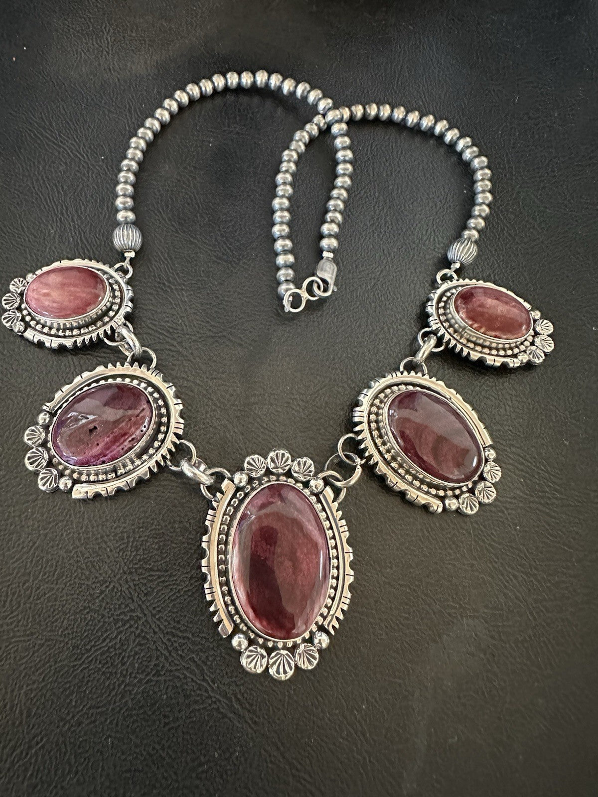Purple Spiny Oyster Pendant Sterling Silver Choker Necklace 20" 19543