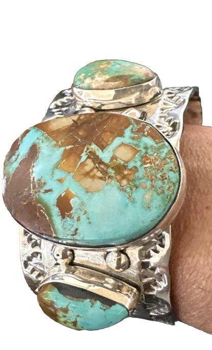 Navajo Green Royston TURQUOISE Sterling Silver Cuff Bracelet 17937