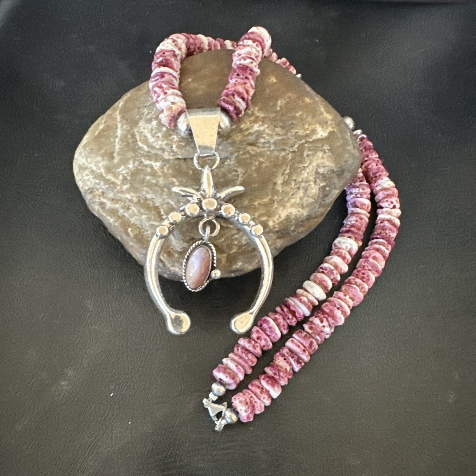 Purple Spiny Oyster MOP Naja Pendant Navajo Sterling Silver Necklace 17870