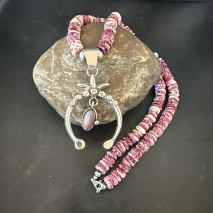 Purple Spiny Oyster MOP Naja Pendant Navajo Sterling Silver Necklace 17870