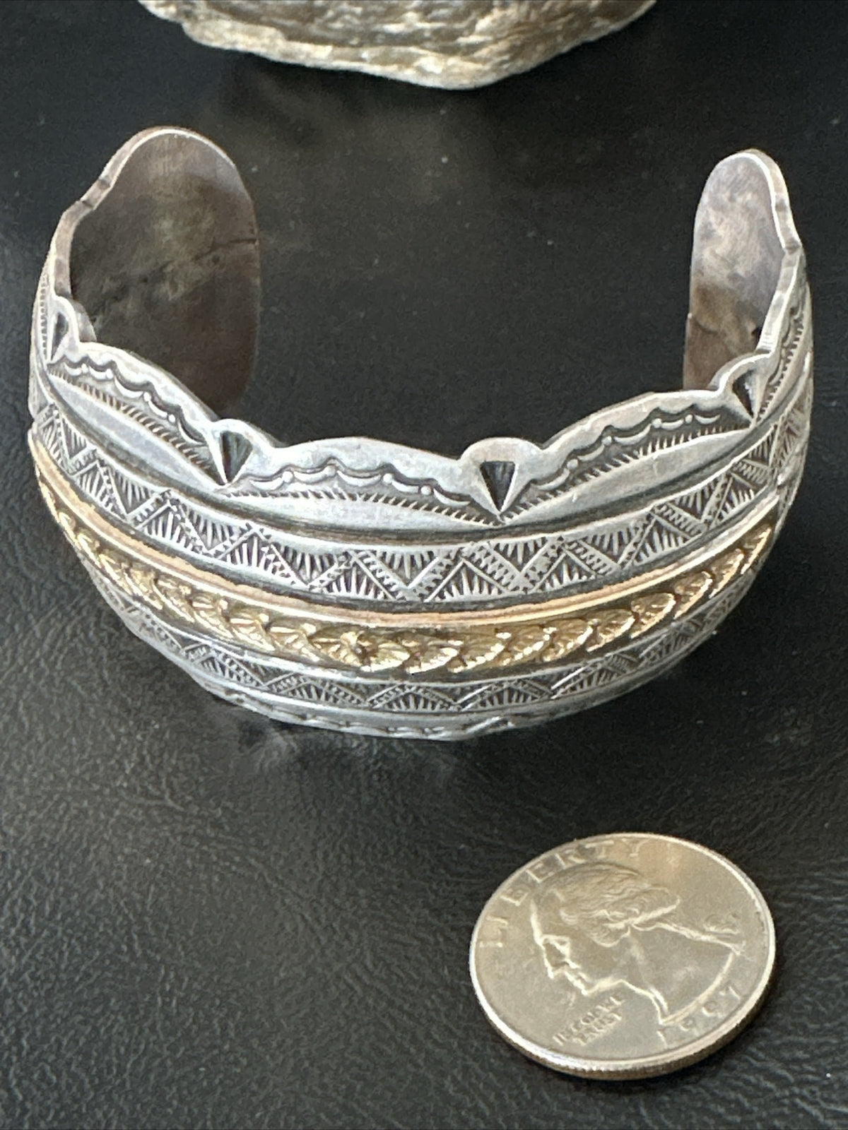 Mens Navajo Sterling Silver 14K Gold Cuff Bracelet 18145