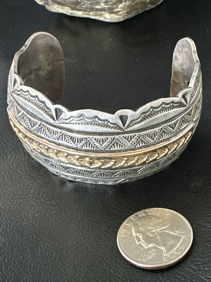 Mens Navajo Sterling Silver 14K Gold Cuff Bracelet 18145