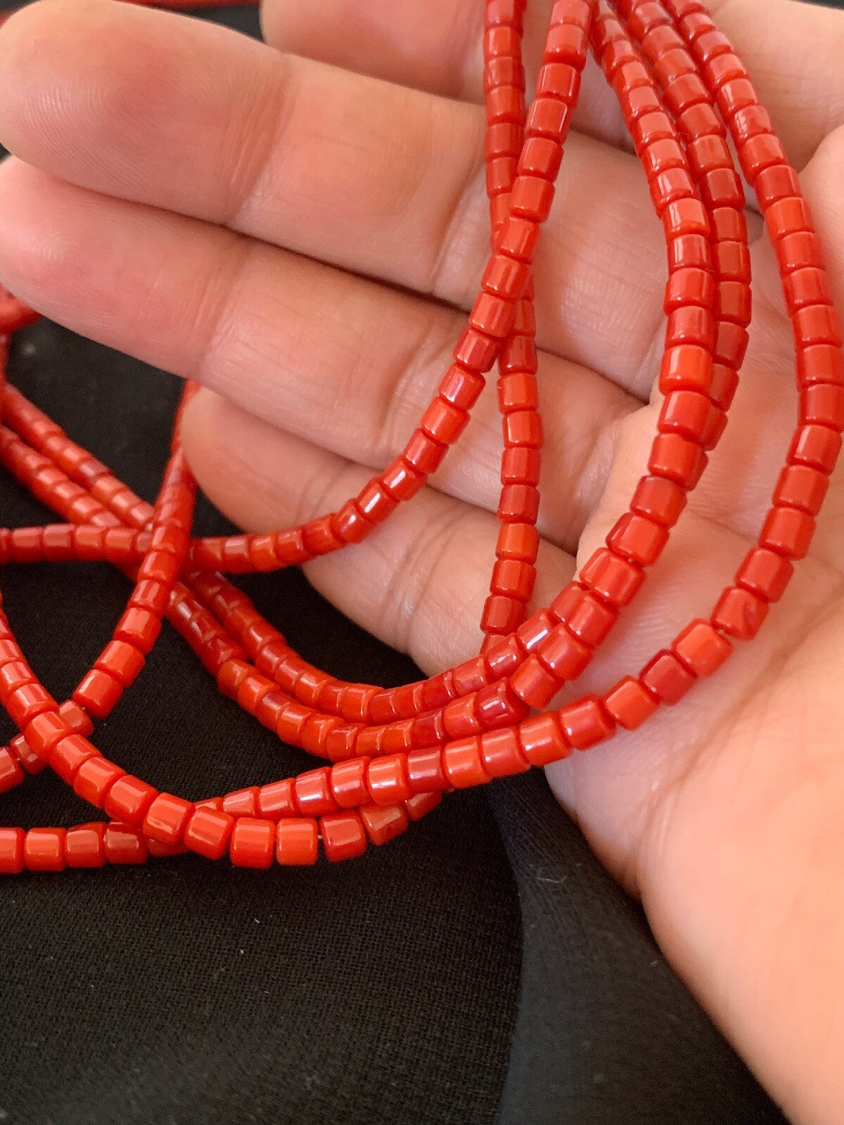 Bamboo Coral Bead Navajo Indian Sterling Silver Necklace 2851