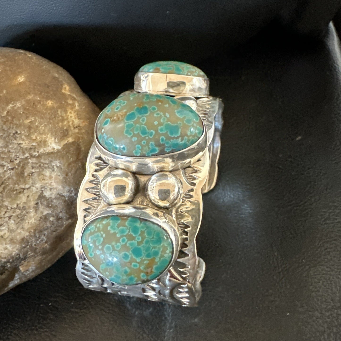 Navajo Green Royston TURQUOISE Stamped Sterling Silver Cuff Bracelet 17943