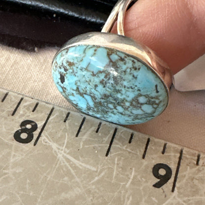 Blue Turquoise#8 Southwestern Sterling Silver Ring Size 8 19747