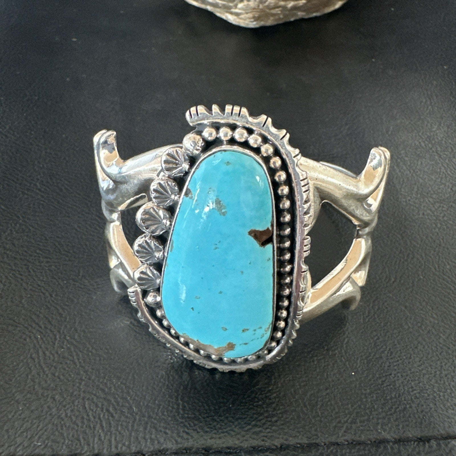 Mens Blue Kingman Turquoise Navajo Sterling Silver Cuff Bracelet 19348