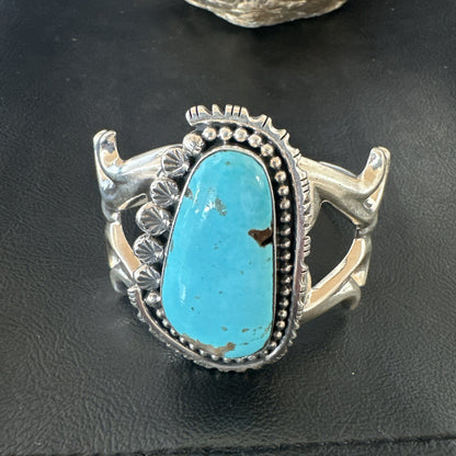 Mens Blue Kingman Turquoise Navajo Sterling Silver Cuff Bracelet 19348